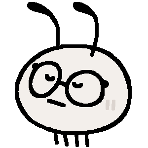 Digital drawing of a generic cartoon bug. It is a white circle with dot eyes, four stick legs, antenna, and glasses.